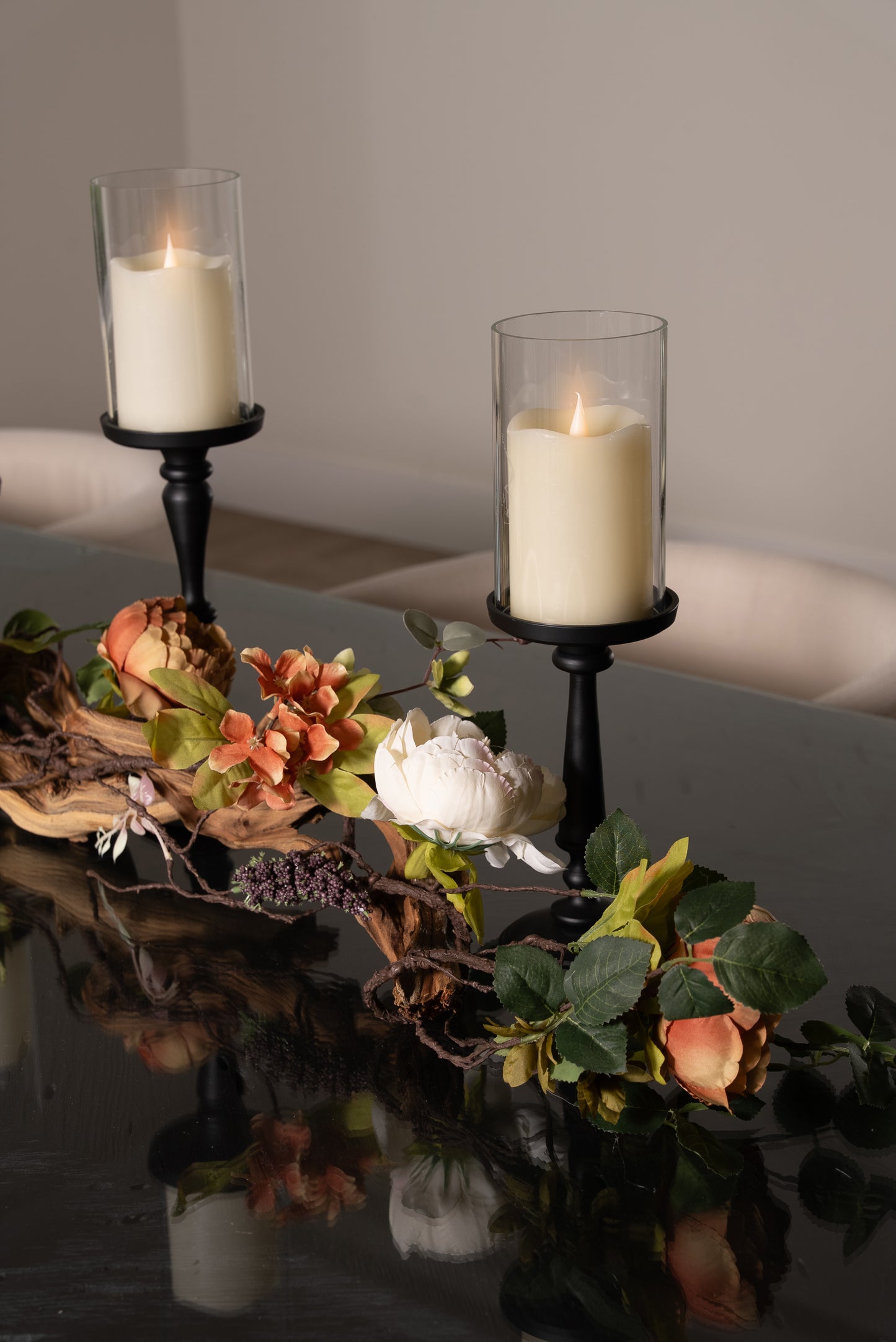 Black Candle Holders Table top Decor Arrangement for Dining Room