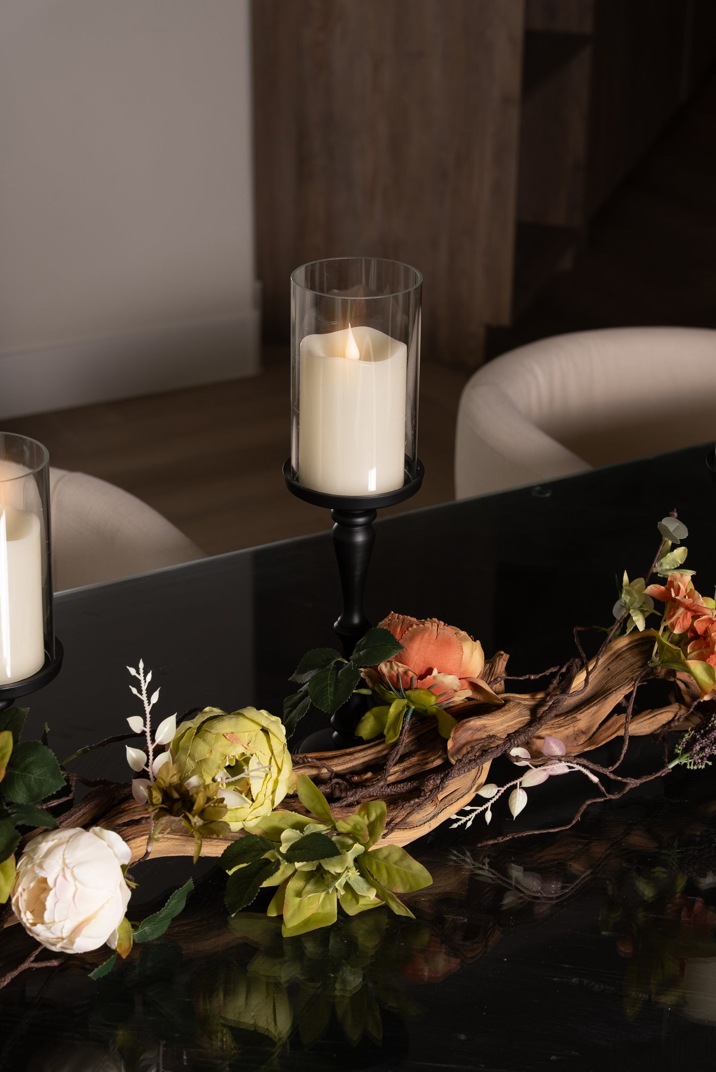 Black Candle Holders Table top Decor Arrangement for Dining Room