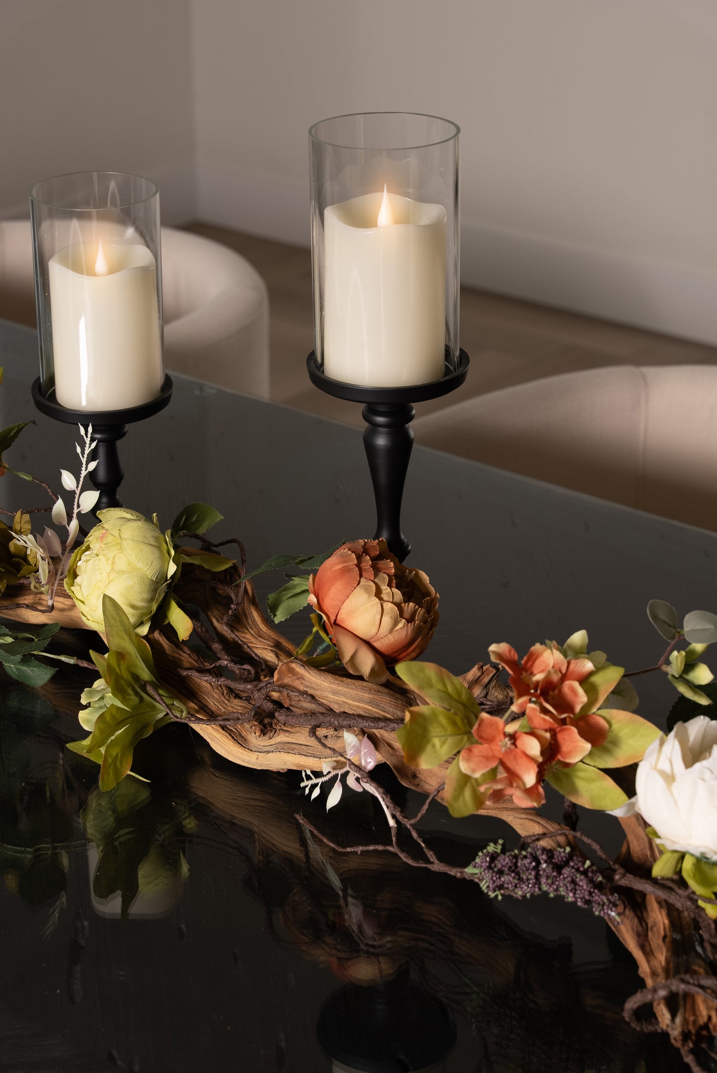 Black Candle Holders Table top Decor Arrangement for Dining Room