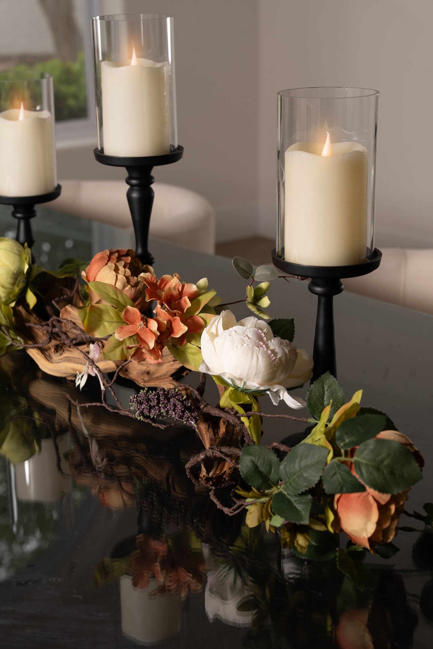 Black Candle Holders Table top Decor Arrangement for Dining Room