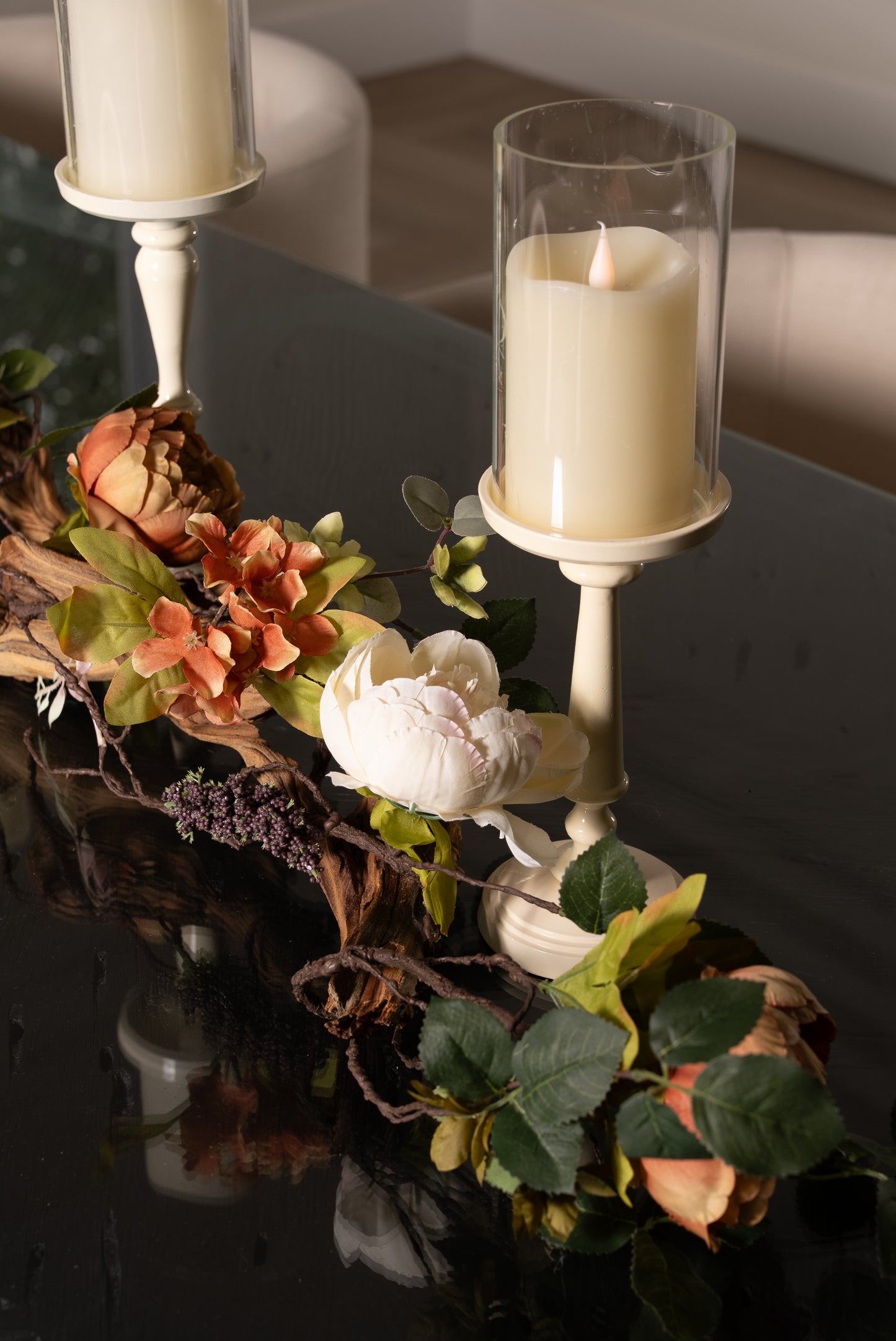 Ivory Candle Holders Table top Decor Arrangement for Dining Room