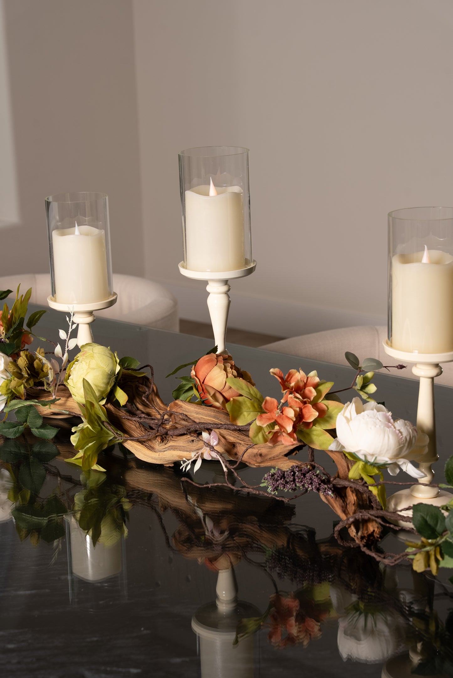 Ivory Candle Holders Table top Decor Arrangement for Dining Room