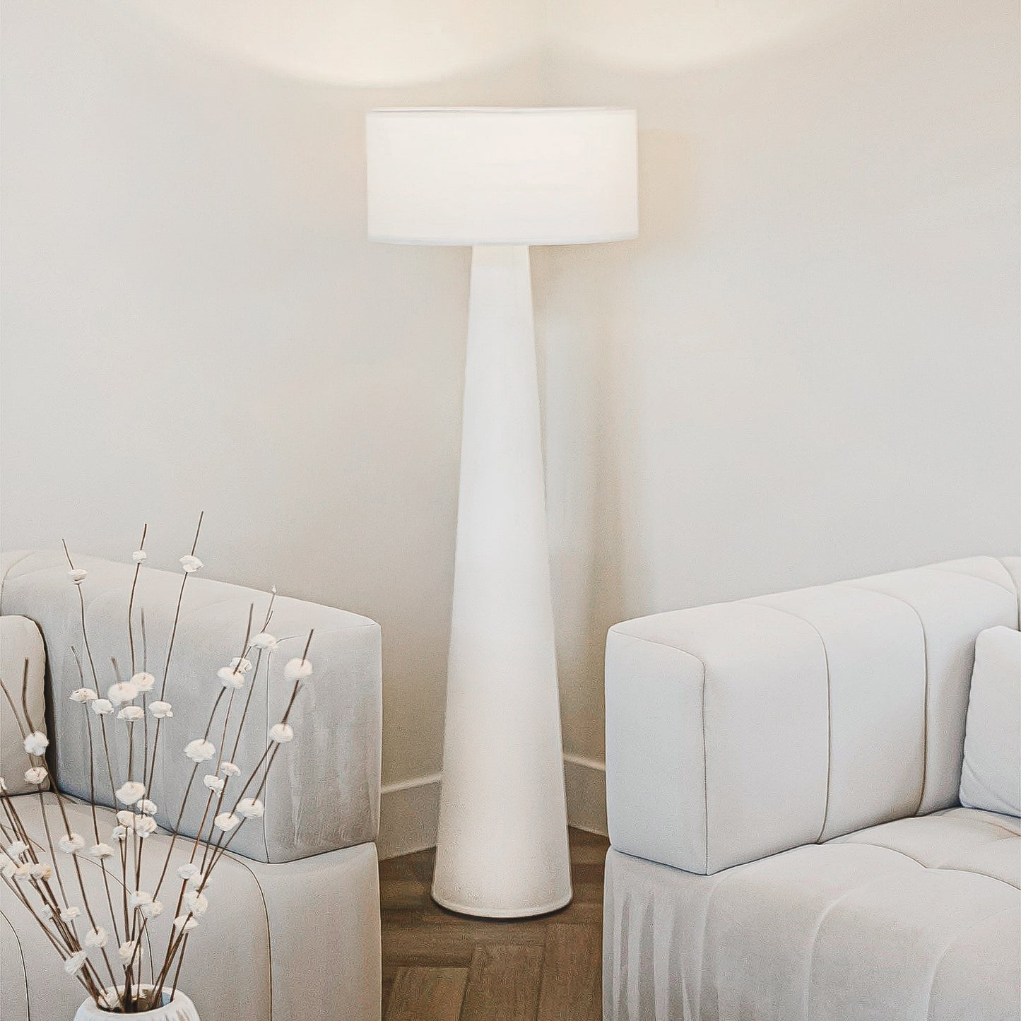 WHITE - 59” Tall Standing Linen Floor Lamp with Fabric Shade