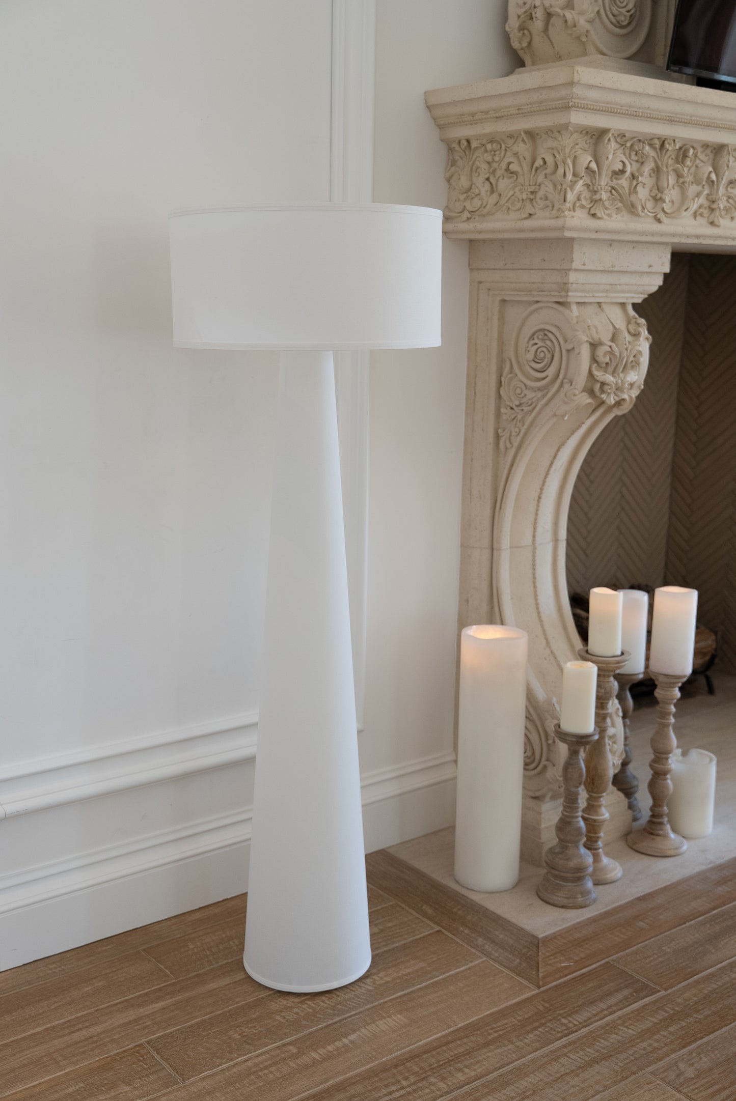 WHITE - 59” Tall Standing Linen Floor Lamp with Fabric Shade