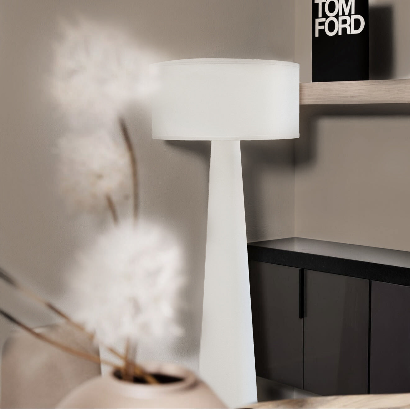 WHITE - 59” Tall Standing Linen Floor Lamp with Fabric Shade