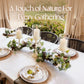 Rustic Farmhouse Centerpiece : Eucalyptus Garland, Ivory Candle Holders, Table Decor