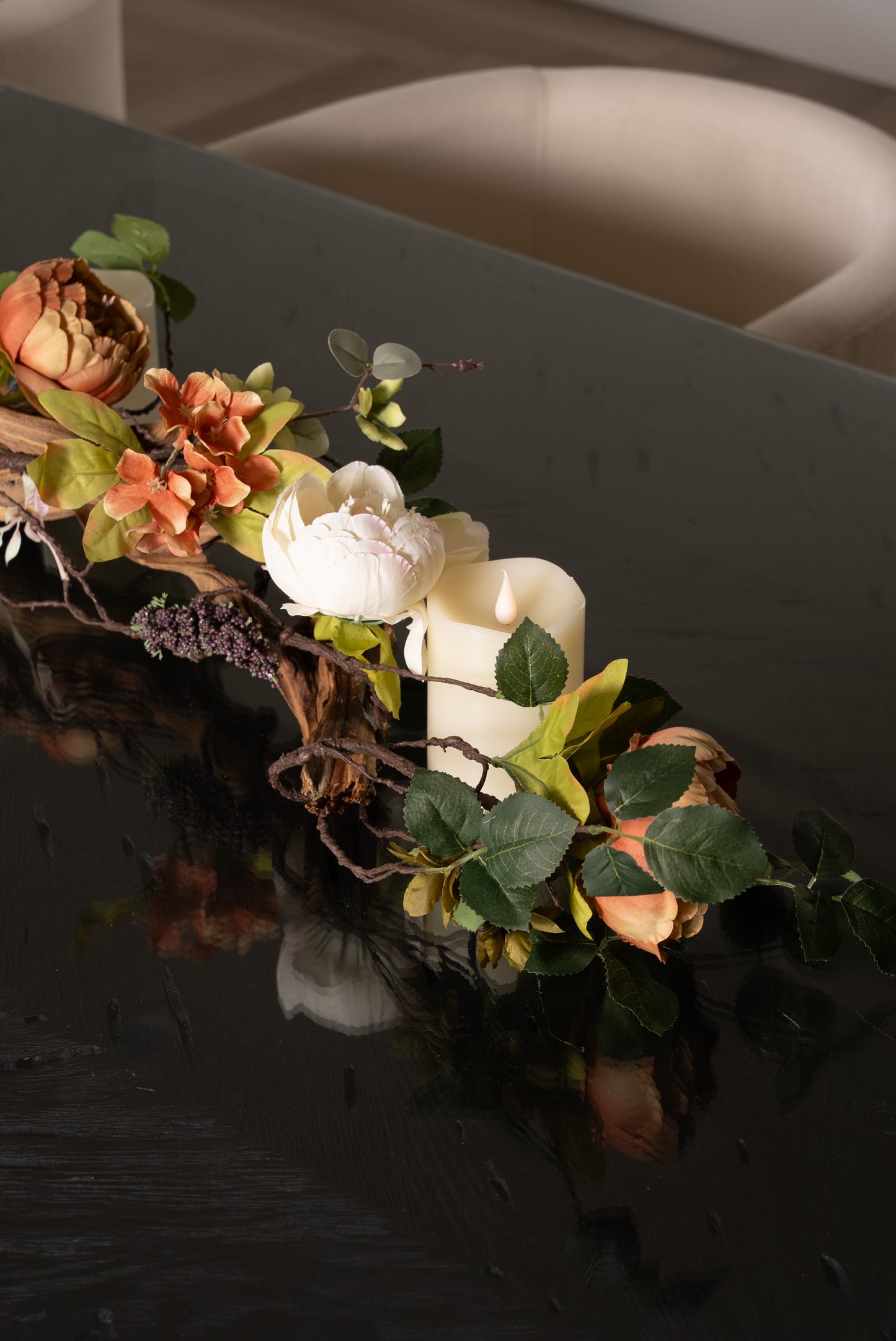 Pillar Candles Table top Decor Arrangement for Dining Room