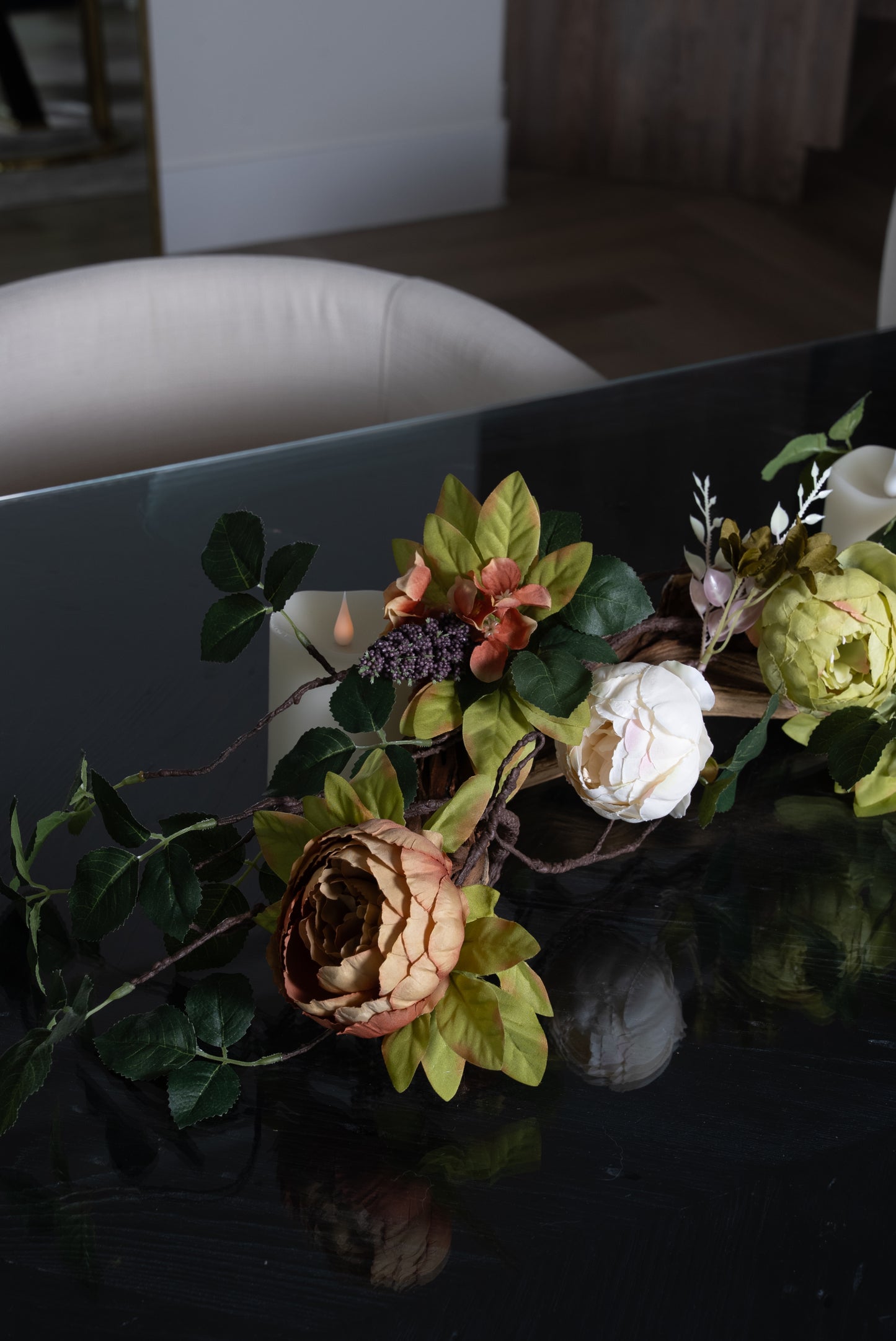 Pillar Candles Table top Decor Arrangement for Dining Room