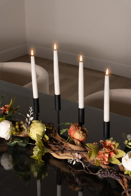 Black Vintage Peony Floral Vine Taper Candle Table Top Decor Gift